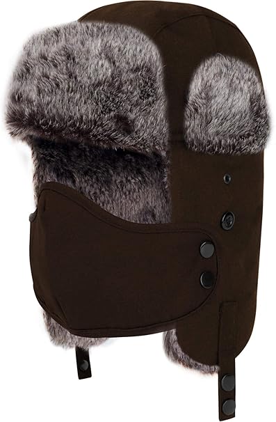 normani Unisex Wintermütze Tschapka Kunst-Fellmütze mit Ohrenklappen und Mundschutzmaske - Winddicht und wasserabweisend
