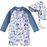 KMBANGI Toddler Baby Boy Mallard Swimsuit Kids Rash Guard Long Sleeve One Piece Bathing Suit Duck Hunting Swimwear with Hat