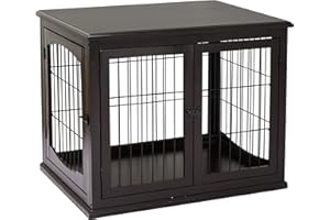 PawHut Dog Crate Furniture, Small Dog Cage End Table with Two Opening Sides, Lockable Door, Puppy Kennel Indoor, Cute and Decorative, Coffee