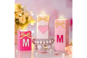 MiniInflat 3 Pcs Mother's Day Decorations Wooden Mom Candle Holder with Candles Retro Tea Lights Candle Table Centerpieces Gifts for Mom, Mother's Day Gifts, 4'', 4.7'', 5.1''
