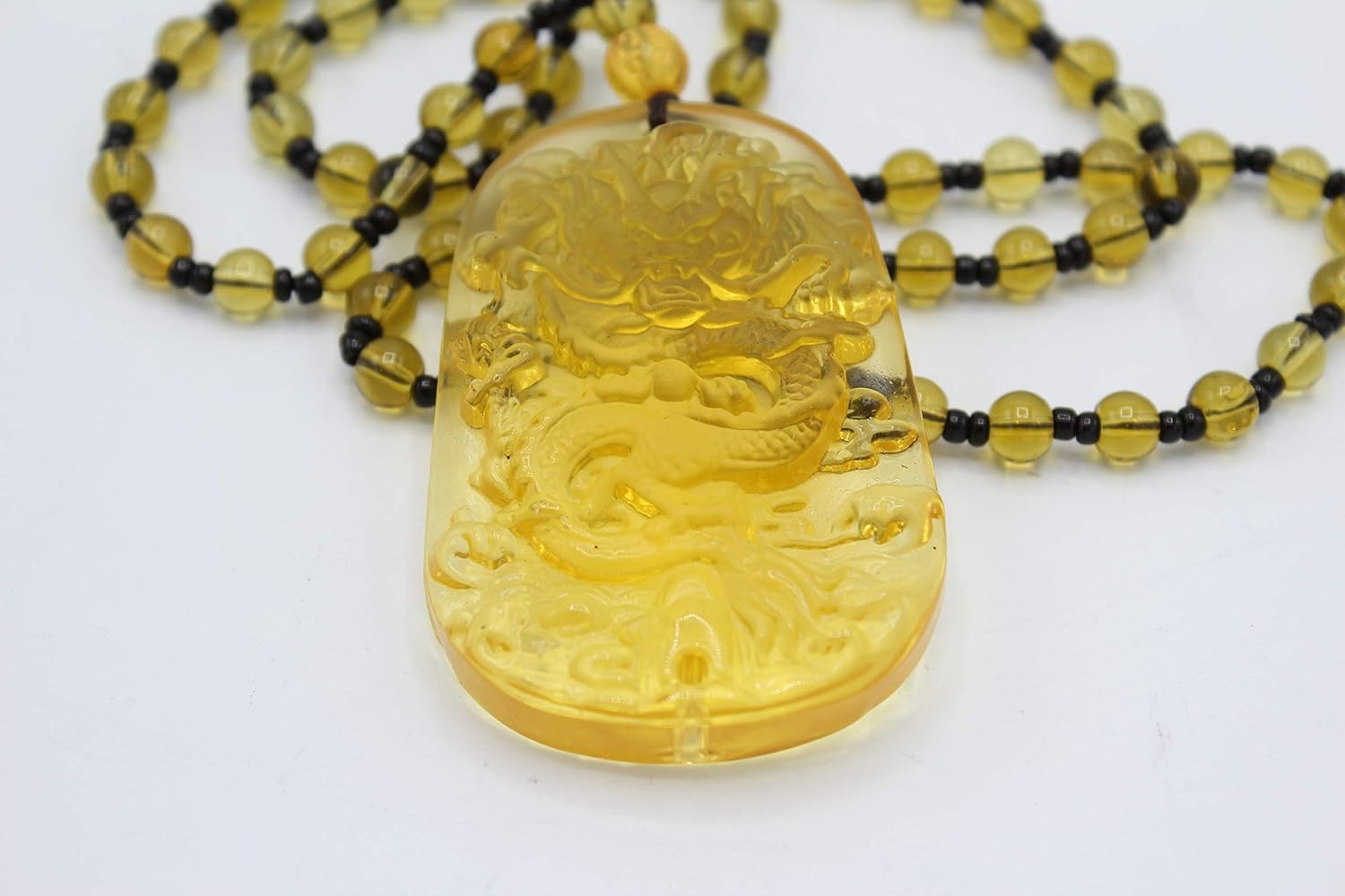 LuckyGifts Large Chinese Liu Li Crystal Dragon for Success Pendant Beads Necklace Feng Shui Hanging Charm