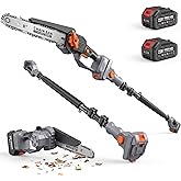 TaskStar 2-in-1 Pole Saw for Tree Trimming, 8-Inch Cordless Brushless Chainsaw with Adjustable Extension Pole, 2&times;4.0Ah Rechargeable Batteries &amp; Charger, Auto Oiling, 15 Ft Max Reach