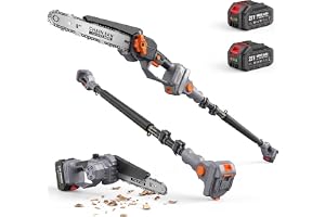 TaskStar 2-in-1 Pole Saw for Tree Trimming, 8-Inch Cordless Brushless Chainsaw with Adjustable Extension Pole, 2×4.0Ah Rechargeable Batteries & Charger, Auto Oiling, 15 Ft Max Reach