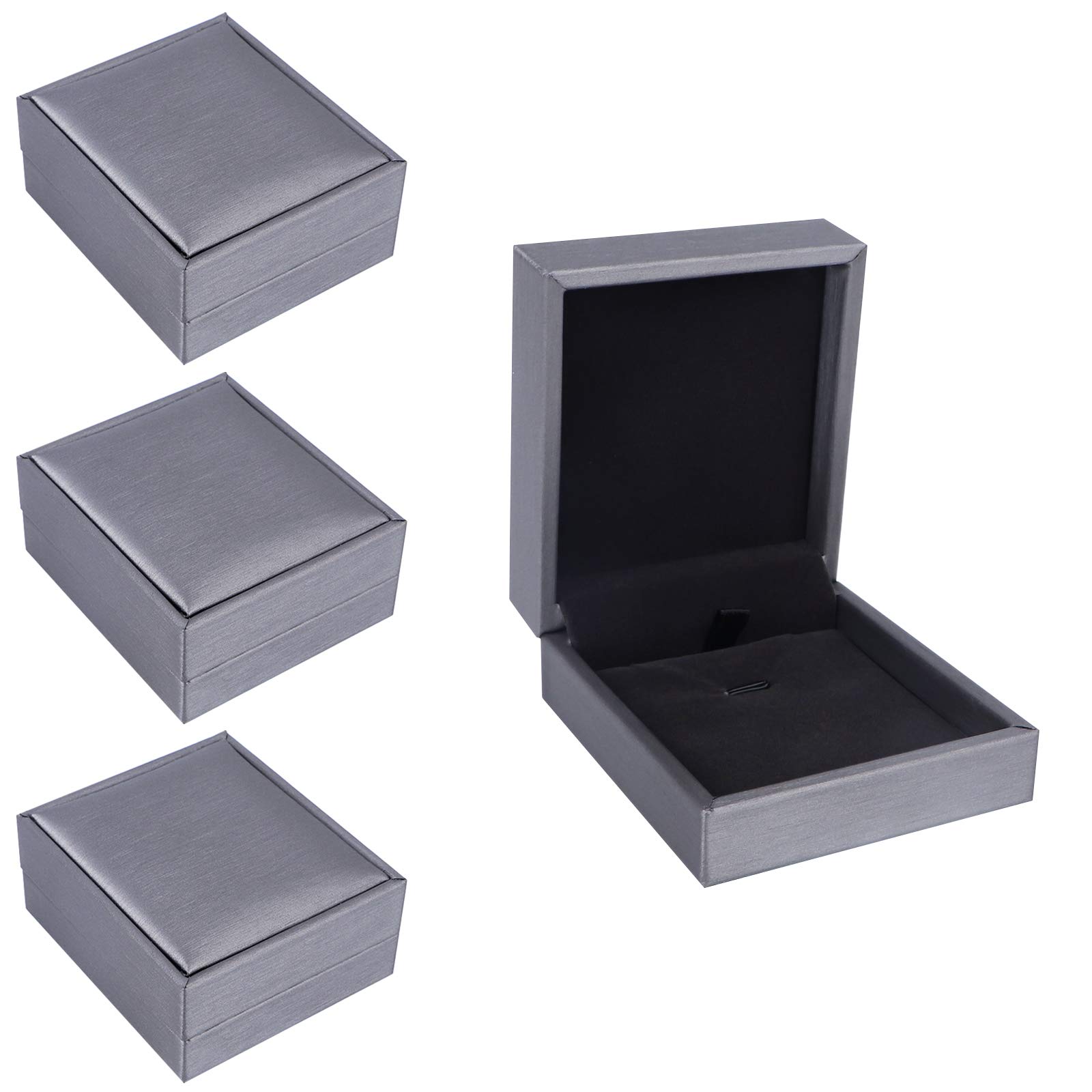Necklace Pendant Box, 4 Pack PU Leather Jewelry Box, Grey Gift Boxes, Earring Storage Case for Proposal, Engagement, Wedding