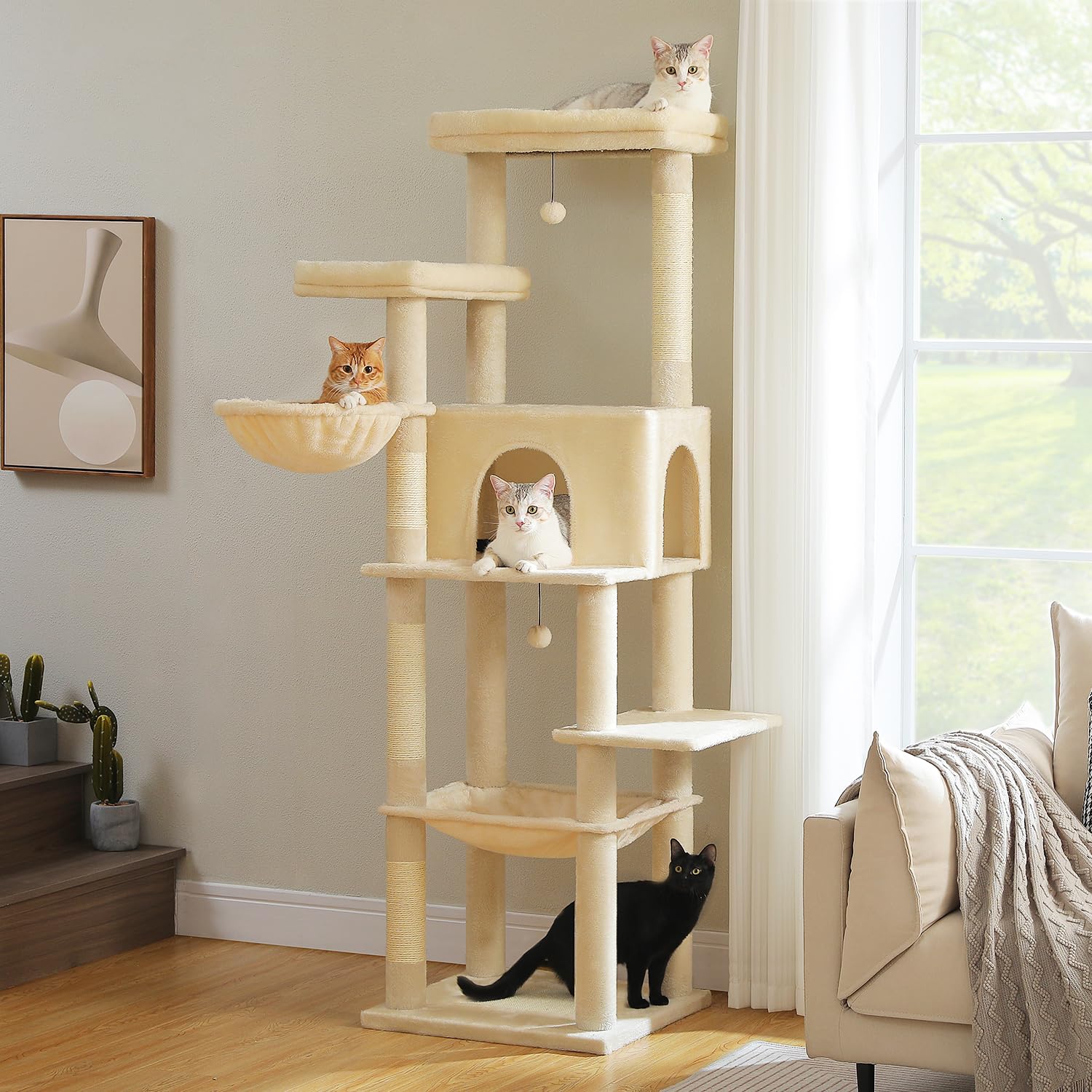PEQULTI Tall Cat Tree for Large Cats Adult 73.2