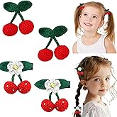4 Pcs Handmade Crochet Cherry Hair Clips Mini Sweet Cherry Hair Barrettes Cute Knit Fruit Shape Duckbill Clip Hairpins for Women Girls Kids Teens Hair Accessories