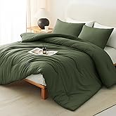 CozyLux Oversized King Comforter Set Olive Green, 3 Pieces 120x98 Solid Breathable Quilted Style Bedding Sets All Season, Luxury Soft Down Alternative Comforter Bed Set (1 Comforter & 2 Pillowcases)