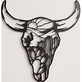 Zckjnoi Western Cow Skull Cactus Desert Metal Wall Art Sculptures | Cow Skull Metal Art; Bull Skull Wall Sculpture; Western Cactus Desert Decor; Southwestern Longhorn Decor; Indoor Outdoor