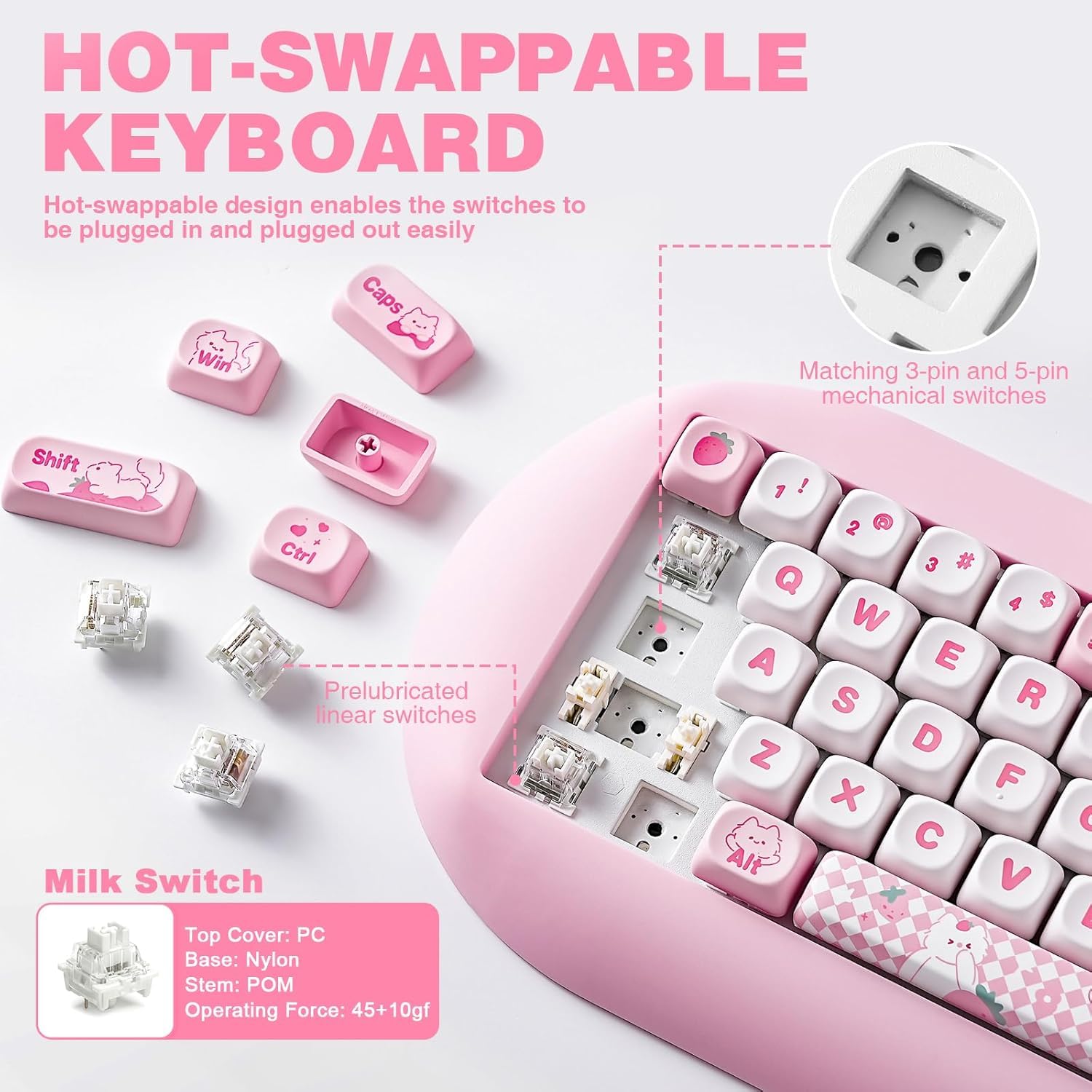 ⭐️新品未使用⭐️Yunzii メカニカルキーボード ピンク かわいい ⭐️Yunzii メカニカルキーボード ピンク かわいい オフィス