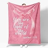 JKMBN Christian Gifts for Women Blanket, Coquette Pink Bow Bible Verse Throw Blanket, Inspirational Religious Cozy Flannel Blanket, Pink Room Decor Blanket for Sofa Couch Travel Bed, 50x60 Inches