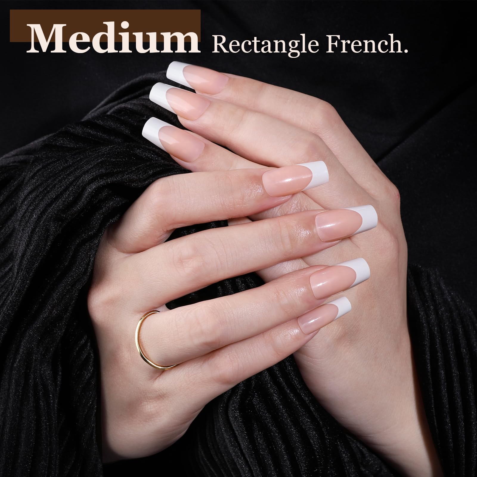 Teenitor Press on Nails Short, Almond Press on Nails French Tip Black, Glue on Nails Short Press Ons, Press on Nail Kit Coffin Press on Nails, Short French Tip Press on Nails Medium Press on Nails - Image 2