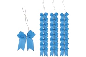 Meseey 24 Pcs 3 Inch Mini Turquoise Blue Burlap Ribbon Bow Small Bows for Applique Embellishment Crafts Sewing Scrapbook Wedding Christmas Halloween Thanksgiving Decorations (Turquoise Blue)