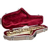 Crossrock ABS Tenor Saxophone Case &ndash; Contoured Champagne Finish, Burgundy Velvet Interior, Accessory Pocket, Security Lock &amp; Detachable Strap