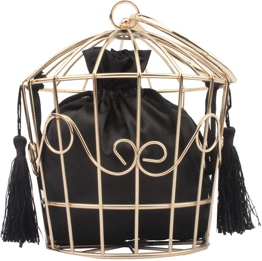 Women's elegant chain metal hollow cage clutch with Birdcage suspenders