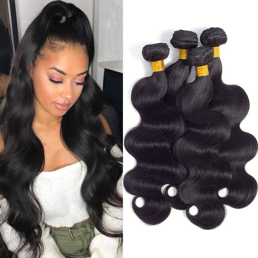 12A Body Wave Bundles Human Hair 14" 16" 18" 20" 400g 100% Unprocessed Brazilian Virgin Hair Body Wave 4 Bundles Human Hair Weave Bundles Natural Color