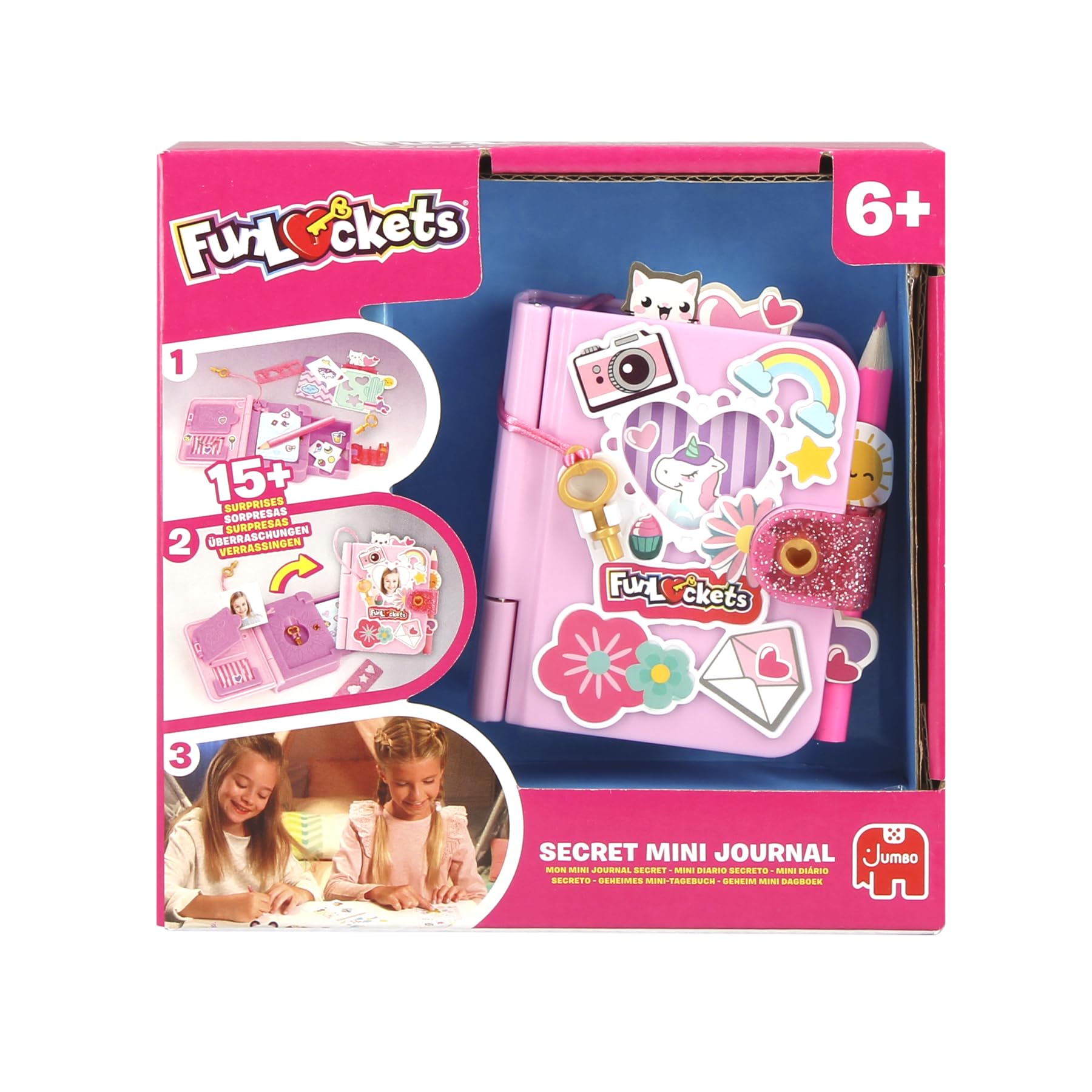 FUNLOCKETS My Mini Secret Journal - Personalisable Personal - Find Keys & Discover Mysteries; More than 15 Surprises Inside! Creative Toy for Children, Stationery, Girls, from 6 Years Old