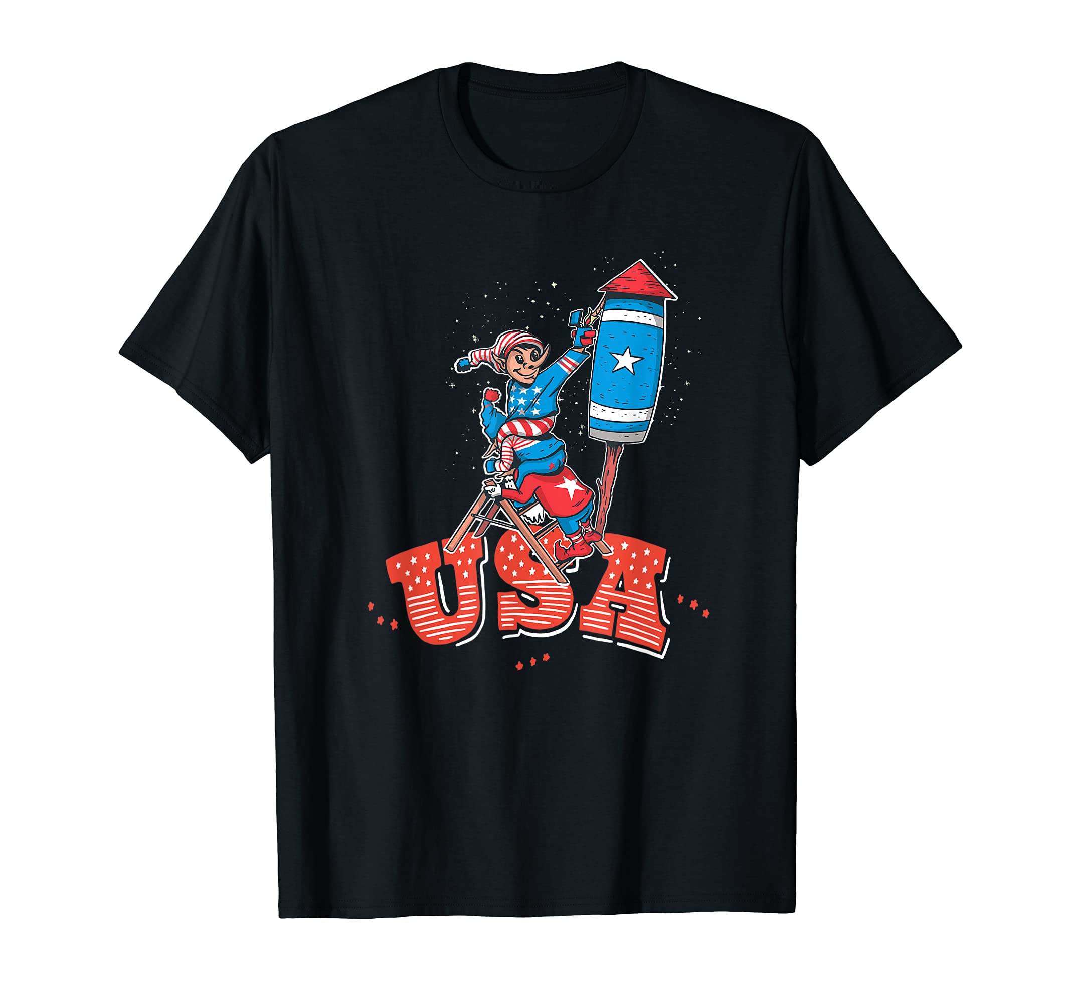 America, USA patriots gnome celebrate with fireworks rocket T-Shirt