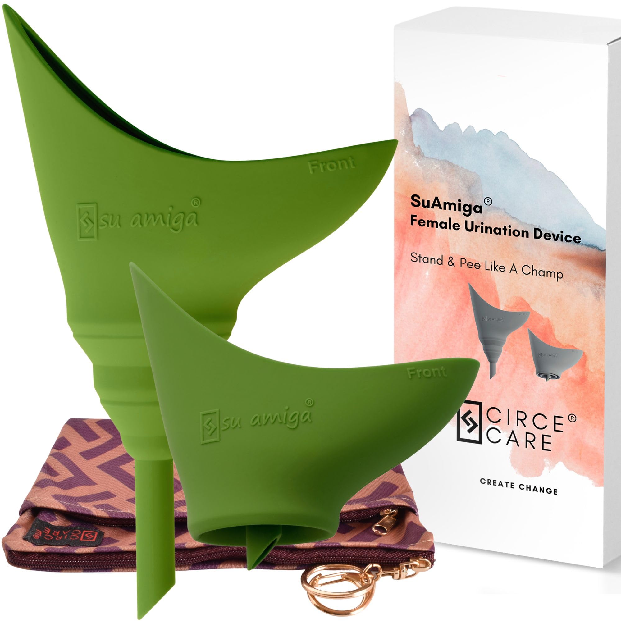 CIRCE CARE 2nd Gen SuAmiga Collapsible Female Urination Device Upgraded (Firm Top for Better Seal); Women Pee Funnel with Chic Waterproof Bag; Portable Female Urinal to Pee Standing Up (Size- Petite)