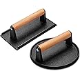 AIVIKI Burger Press, Smash Burger Press for Blackstone Griddle, Heavy Duty Cast Iron Round 6.9In & Rectangular 8.2x4.2In Bacon Grill Press with Wood Handle, Meat Steak Weight for Sandwich, Paninis