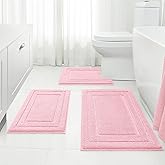 HOMEIDEAS Bathroom Rugs Sets 3 Piece, Super Soft and Absorbent Non Slip Microfiber Toilet Bath Mat with U-Shaped (Light Pink)