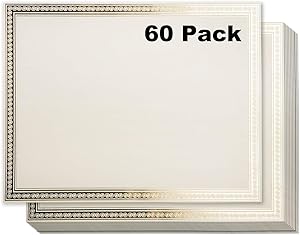 Certificate Paper - 60 Blank Certificate Sheets for Participation Awards with Gold Foil Embossed on Letter Size Certificate Award Paper - Laser & Inkjet Printer Compatible - 8.5 x 11 Inches - Ivory