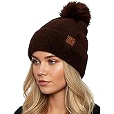 Funky Junque Beanie for Women Ultra Soft Chenille Faux Fur Pom Pom Winter Hats Warm Ski Cap Fashion
