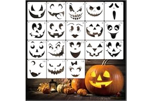 YANROOM 18pcs Halloween Pumpkin Faces Stencils for Crafts Reusable Painting Stencils Drawing Stencils for DIY Pumpkin Carving Wood Wall Decoration(18 Face 5.9in)