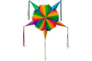 FIESTA WRAPS Mexican Piñata (Medium 26 in) - Rainbow Piniata - Authentic Handmade Foldable Large Pinata for Birthday Party - Piñatas para Cumpleaños - Mexican Star Pinata - Cinco de Mayo Pinatas