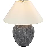 Pia Ricco 21'' Large Gray Base Ceramic Basin Table Lamp for Bedroom, Living Room, Dining Room, Office, White Shade