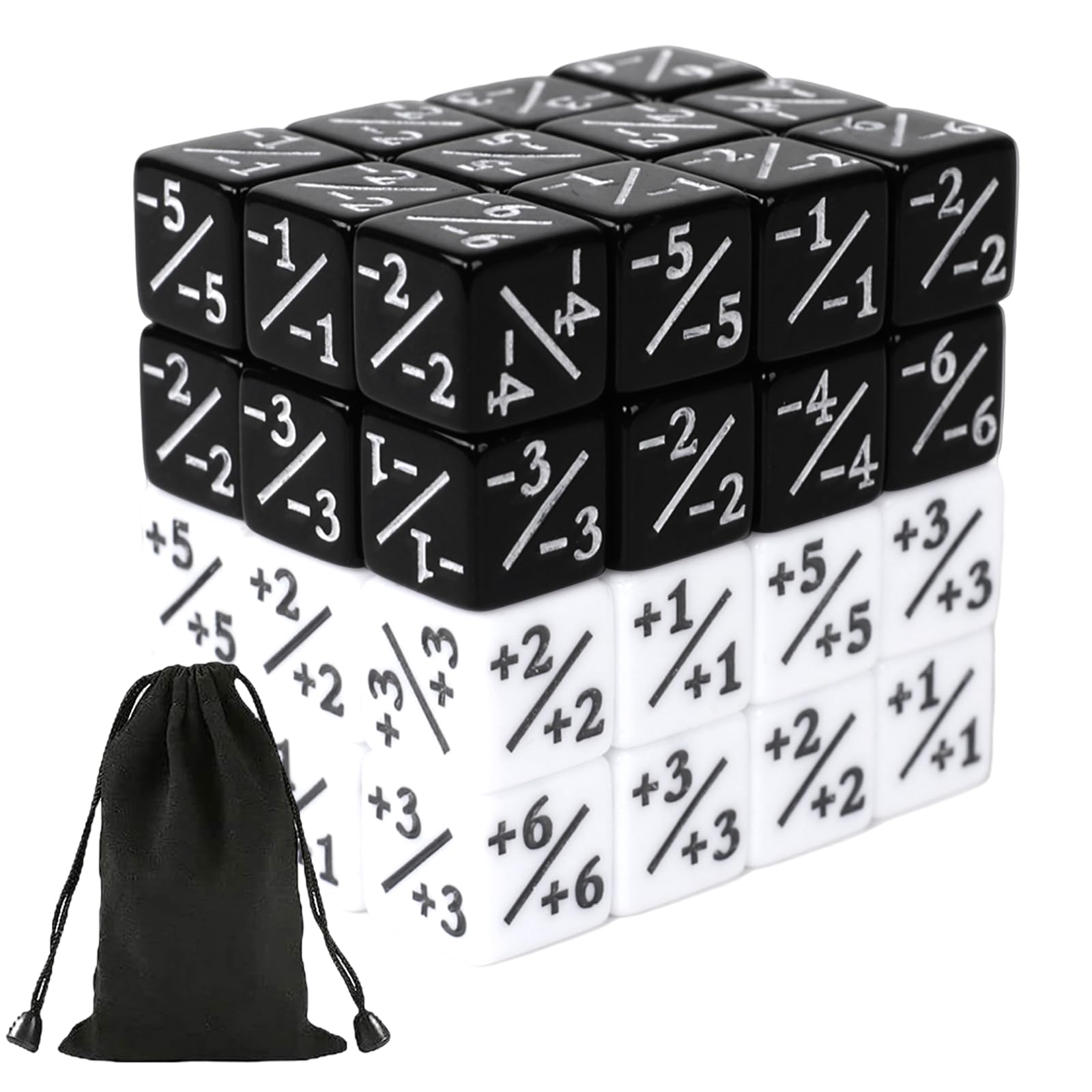 Skibetfo 48 Pieces D6 Dice Counter Set Compatible with MTG CCG,16mm Loyalty Dice Cube Token Dice Positive and Negative Multi-Faceted Number Game Dice,Card Gaming Accessory, 2 Styles
