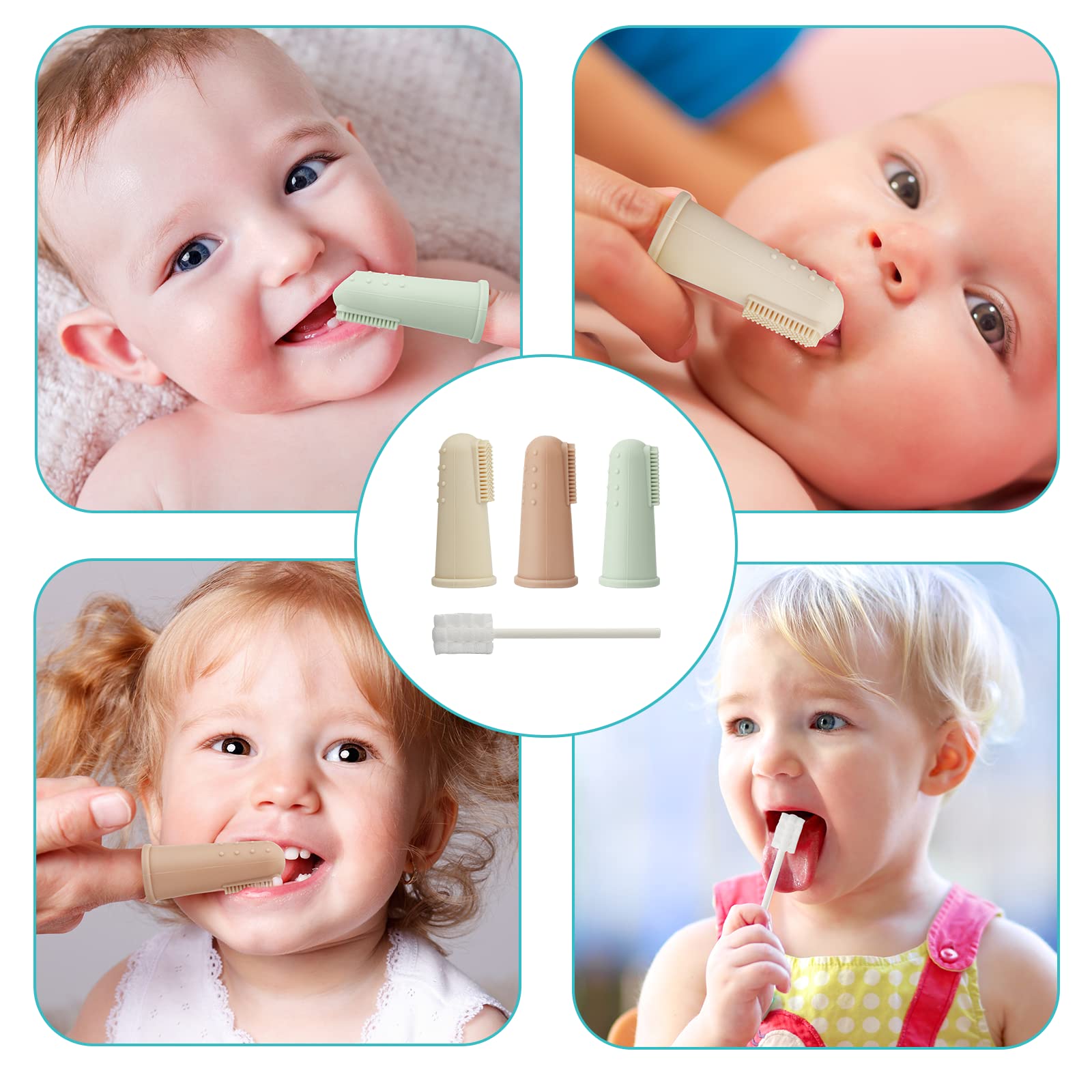 UHFi Baby Toothbrush Finger Toothbrush Oral Cleaner Kit with 5PCS Baby Tongue Cleaner Toddler Silicone Baby Tooth Brush 0-6 Months 6-12 Months(Clay/Mint)