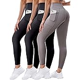 Noblarm 3 Pack Leggings with Pockets for Women,High Waisted Tummy Control Soft Yoga Pants for Workout,Active,Running,Lounge