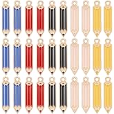 SUNNYCLUE 1 Box 50Pcs 5 Colors Pencil Shaped Charms Teacher Charms Alloy Enamel Crayon Red Yellow Back to School Pendants for Jewelry Making Supplies Crafting DIY Stationery Keychain Earring Adult