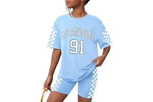 CRISONE Girls Clothes Summer Outfits Graphic Letter Print Tee Shirt + Biker Shorts 2Pcs Clothing Set 7-16T