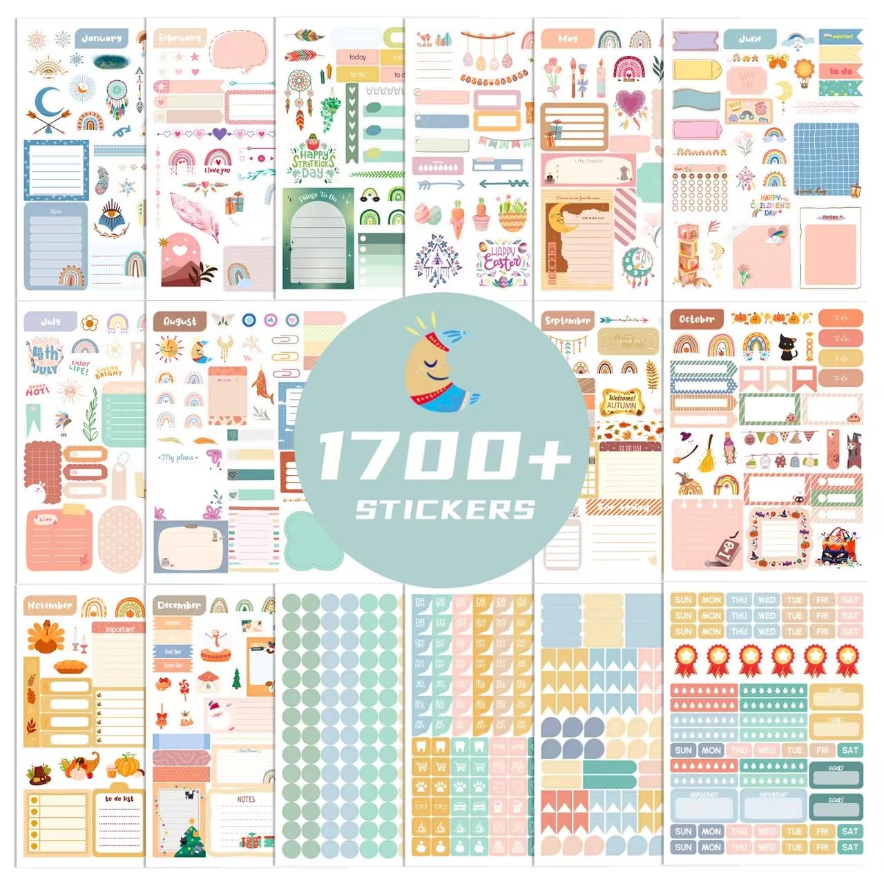 Photo 1 of Joyberg 1700+ Planner Stickers - 24 Calendar Stickers Per Pack for Women to Add Colour and Interest to Your Schedule