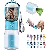 Cibaabo Dog Water Bottle with Food Container & Poop Bag Holder, Travel Water Bowl, Portable Pet Dispenser, Dog Gifts Stuff Accessories Items, Puppy Essentials for Yorkie Chihuahua Walking Hiking