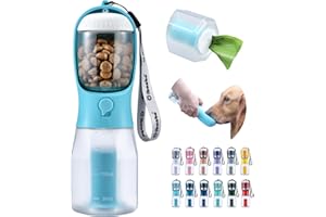 Cibaabo Dog Water Bottle with Food Container & Poop Bag Holder, Travel Water Bowl, Portable Pet Dispenser, Dog Gifts Stuff Accessories Items, Puppy Essentials for Yorkie Chihuahua Walking Hiking
