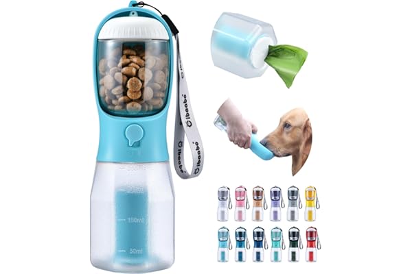 Cibaabo Dog Water Bottle with Food Container & Poop Bag Holder, Travel Water Bowl, Portable Pet Dispenser, Dog Stuff Accessor