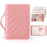Adjustable Bible Cover with 75 Bible Tabs - Bible Cover Case for Women | Waterproof, Washable Quilted Bible Cases for Women with Bible Accessories, Christian Bible Gifts for Women Mom (Pink, M)