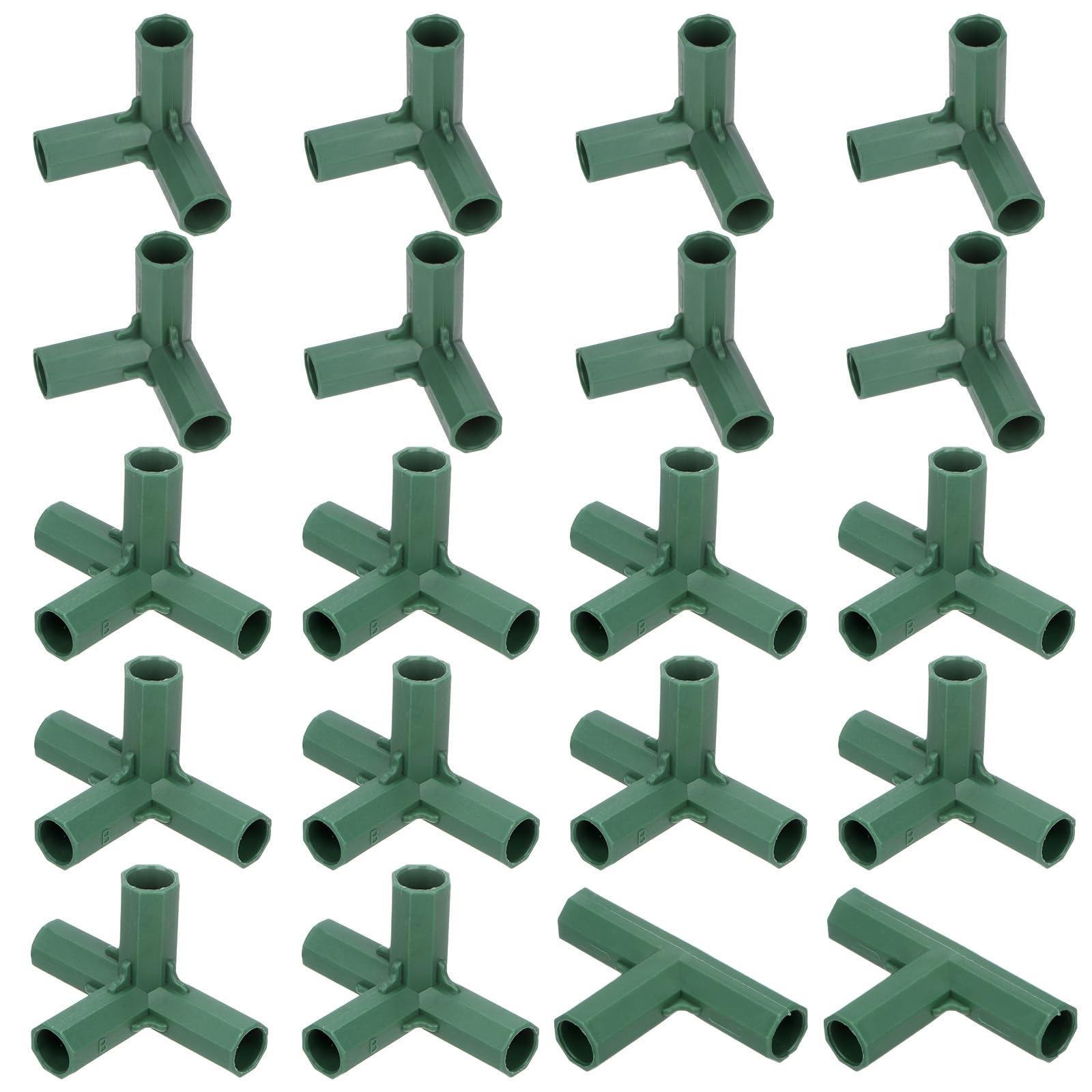 M METERXITY 20 Pcs 16mm Greenhouse Frame Building Connectors, 3 Types Pipe Fitting for Grape Trellis/Sunscreen Shed/Gardening Plant Stakes, Greenhouse Accessories [Green]