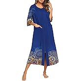 Ekouaer Women's Zipper Robe 3/4 Sleeve Housecoats Full Length House Dress Loungewear Long Nightgown with Pockets