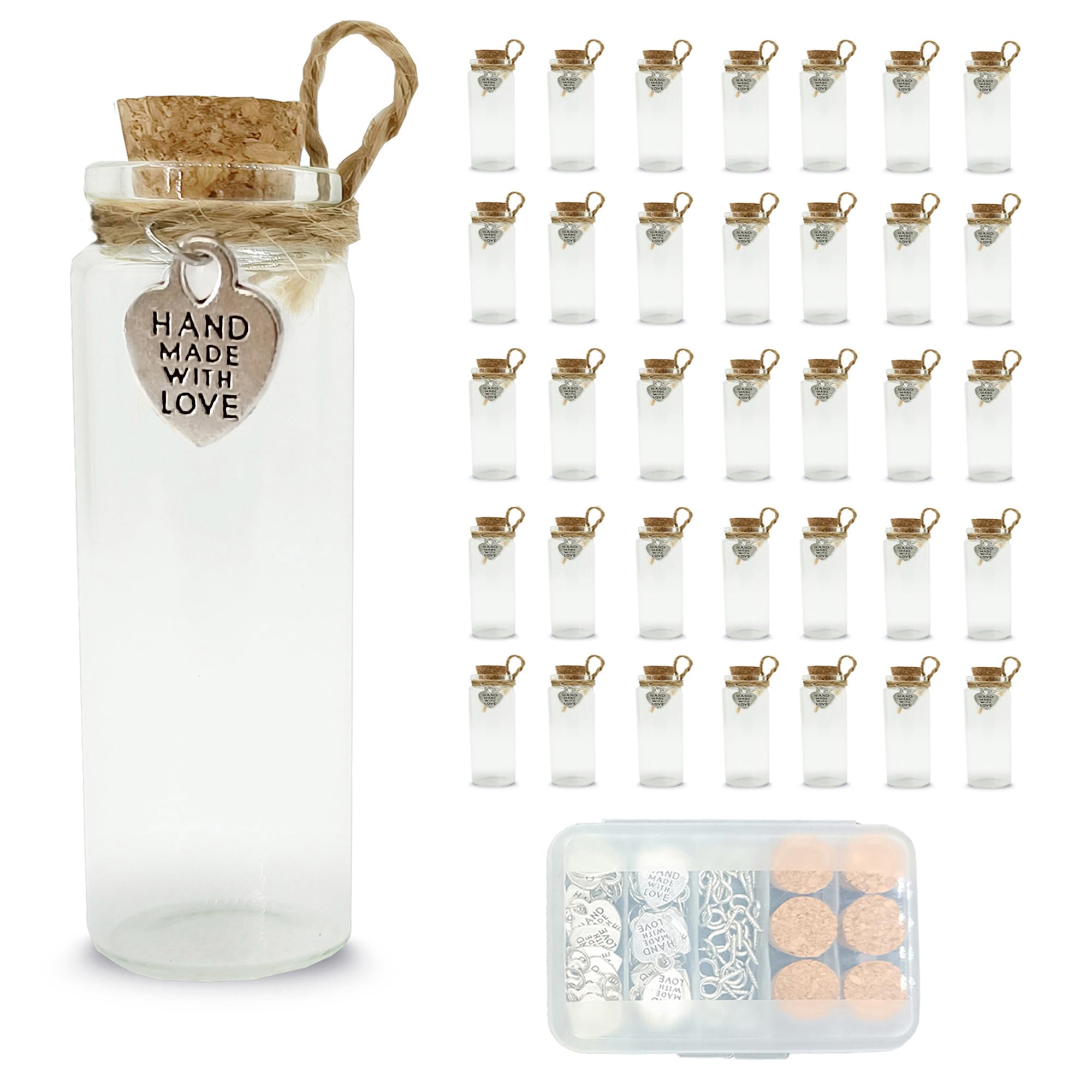 LOYONAL Small Glass Bottles With Cork Stopper - 35 Mini Jars, 20 ml Capacity - Wedding Favour Glass Craft Bottles