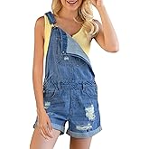 luvamia Women's Ripped Short Overalls Adjustable Denim Bib Overall Shorts Romper