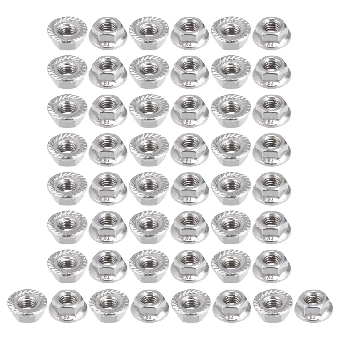 sourcing map M6 Serrated Flange Hex Lock Nuts, 201 Stainless Steel, 50 Pcs