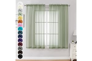 Chyhomenyc Sage Green Sheer Curtains 63 Inch Length 2 Panels, Light Filtering Airy Breathable Rod Pocket Voile Window Drapes for Bedroom Living Room, Each 42x63 Inch，Set of 2