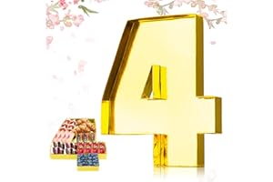 CARDOBIR Cardboard Numbers for Charcuterie, 12'' Number Charcuterie Board Box, Number Paper Mache Box, Fillable Cardboard Numbers Food Tray for Party Decor Birthday Candy Chocolate Cupcake, Number 4, Gold