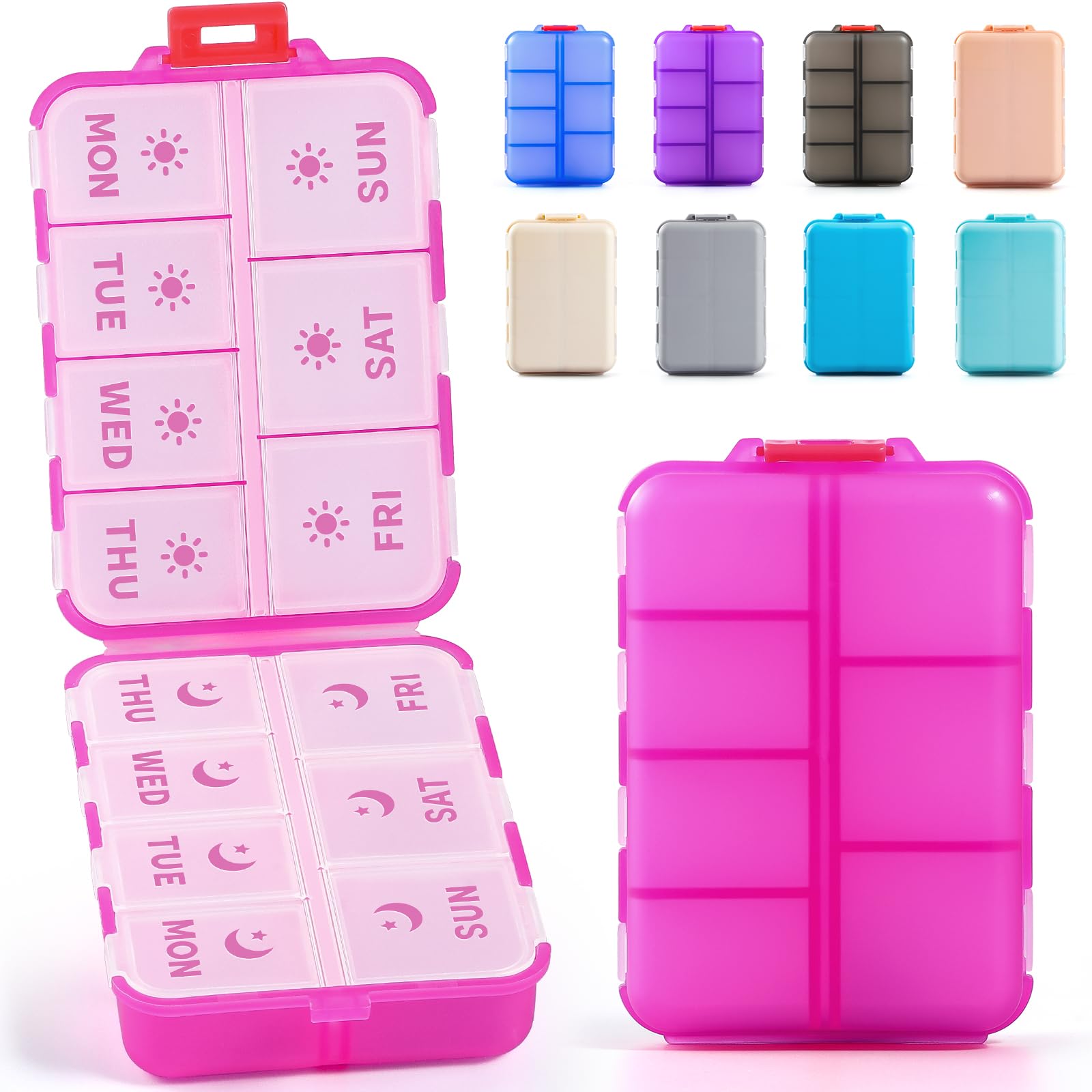 Photo 1 of **Minor scratches** New Foldable & Double Protection Portable Weekly Pill Organizer 2 Times A Day with Etched Labels, AM PM 7 Day Week Medicine Box, Daily Travel Pill Case Dispenser for Vitamin, Supplement - Clear Pink