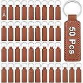 PH PandaHall 50pcs Leather Keychains, Rectangle PU Leather Laser Engraving Keychains with Rings Blank Keychain Bulk for DIY Engraving Painting Stamping Key Fob Making Crafts, Brown