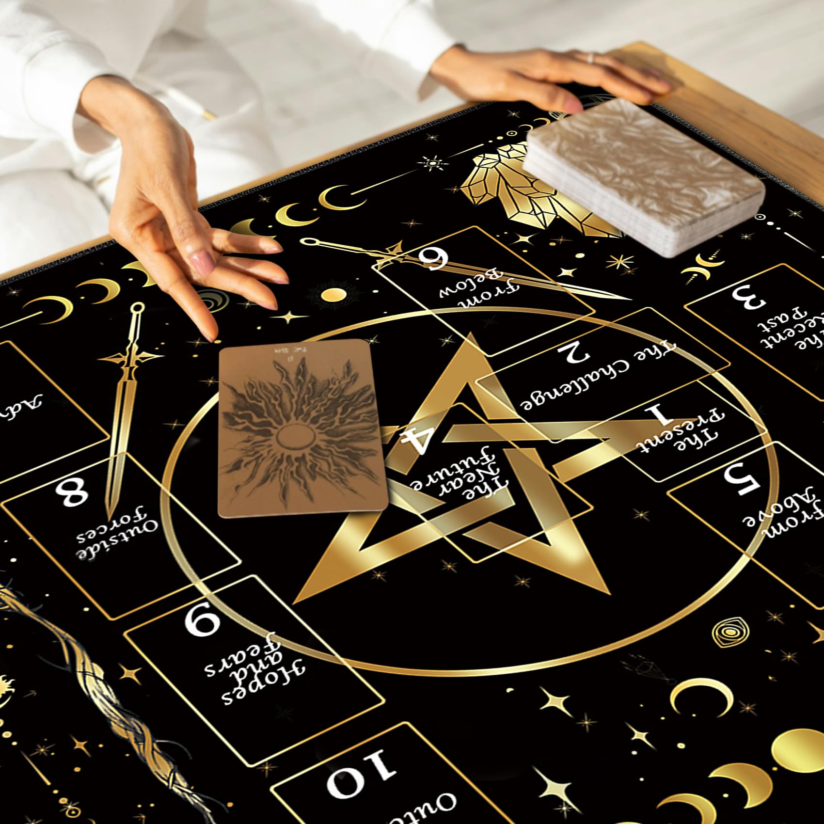 Knana Altar Cloth Gold Star Tarot Mat Tarot Card Cloth for Reading with Celtic Cross Pattern (Star)