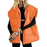 Songling Womens Oversized Puffer Vest Stand Collar Full Zip Sleeveless Bubble Puffer Vest Quilted Padded Warm Coat Outwear